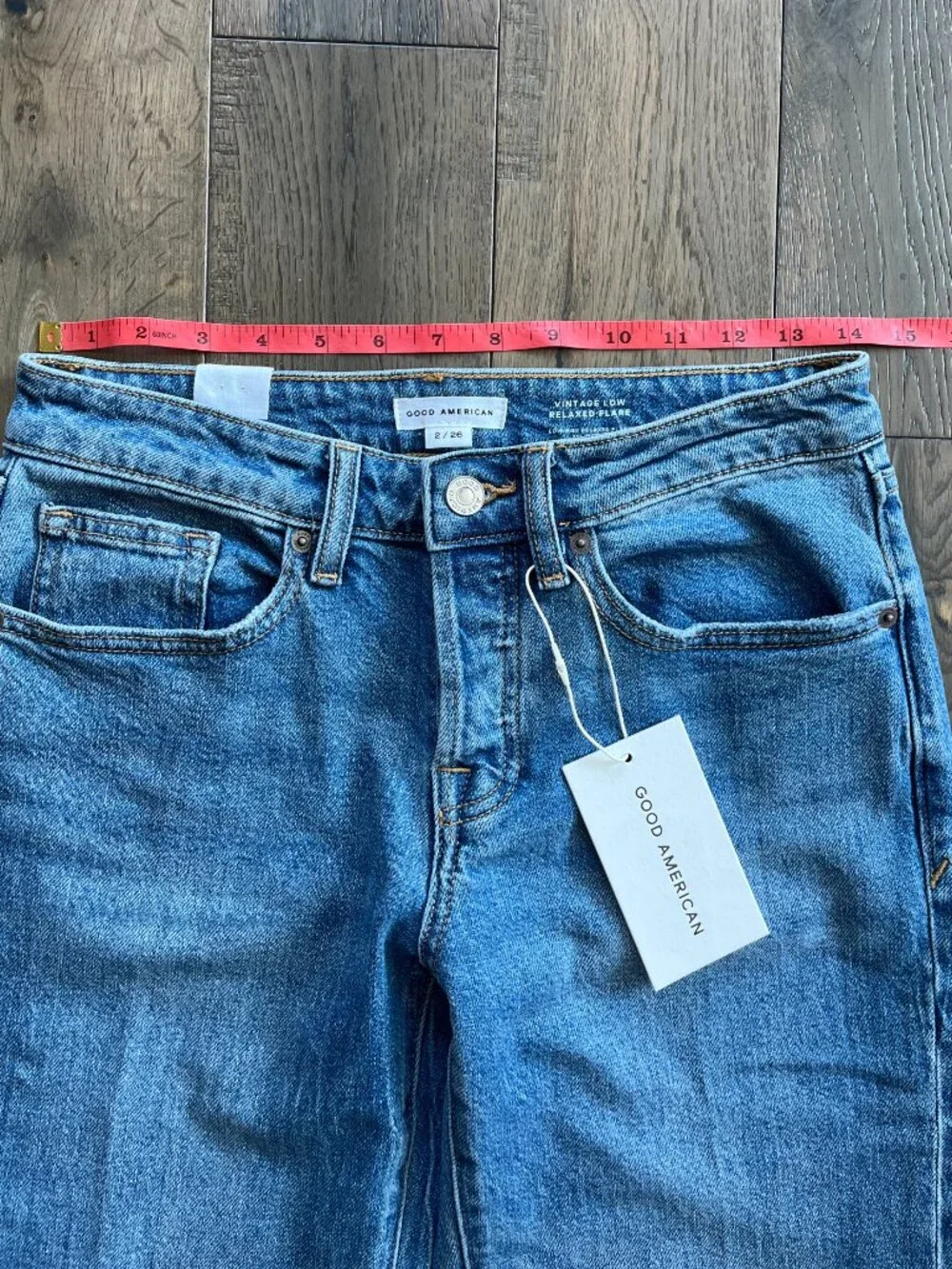 Good American NWT Vintage Low Relaxed Flare Jeans Size 2/26 Indigo Denim Stretch